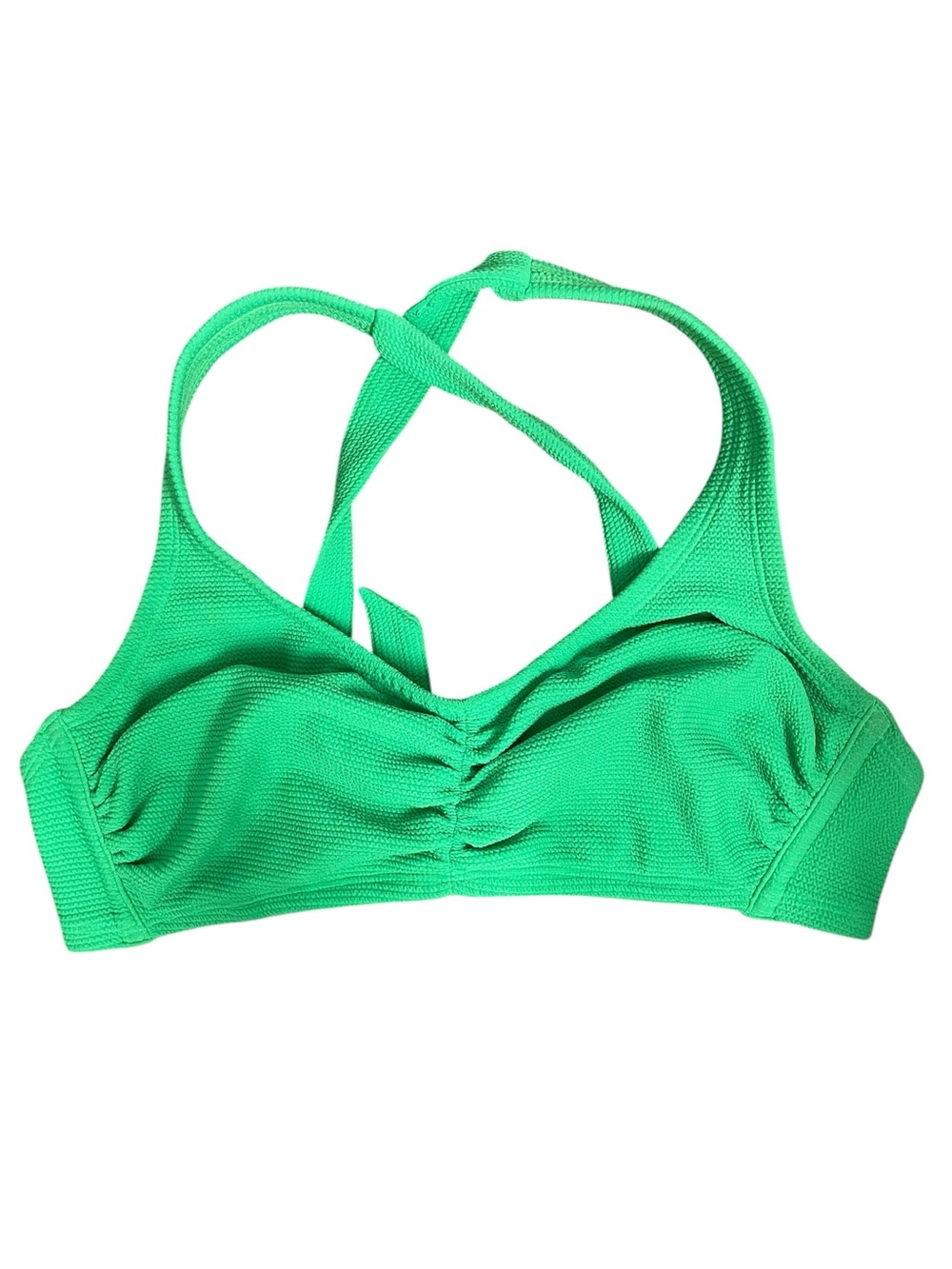 Xhilaration Green Ribbed Ruched Bikini Top Criss Cross Tie Back Cup D DD